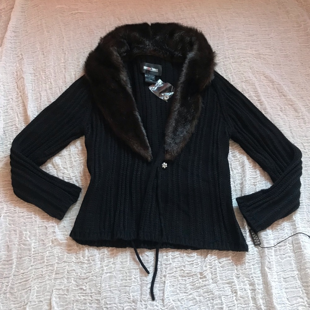 90s fur trim sweater